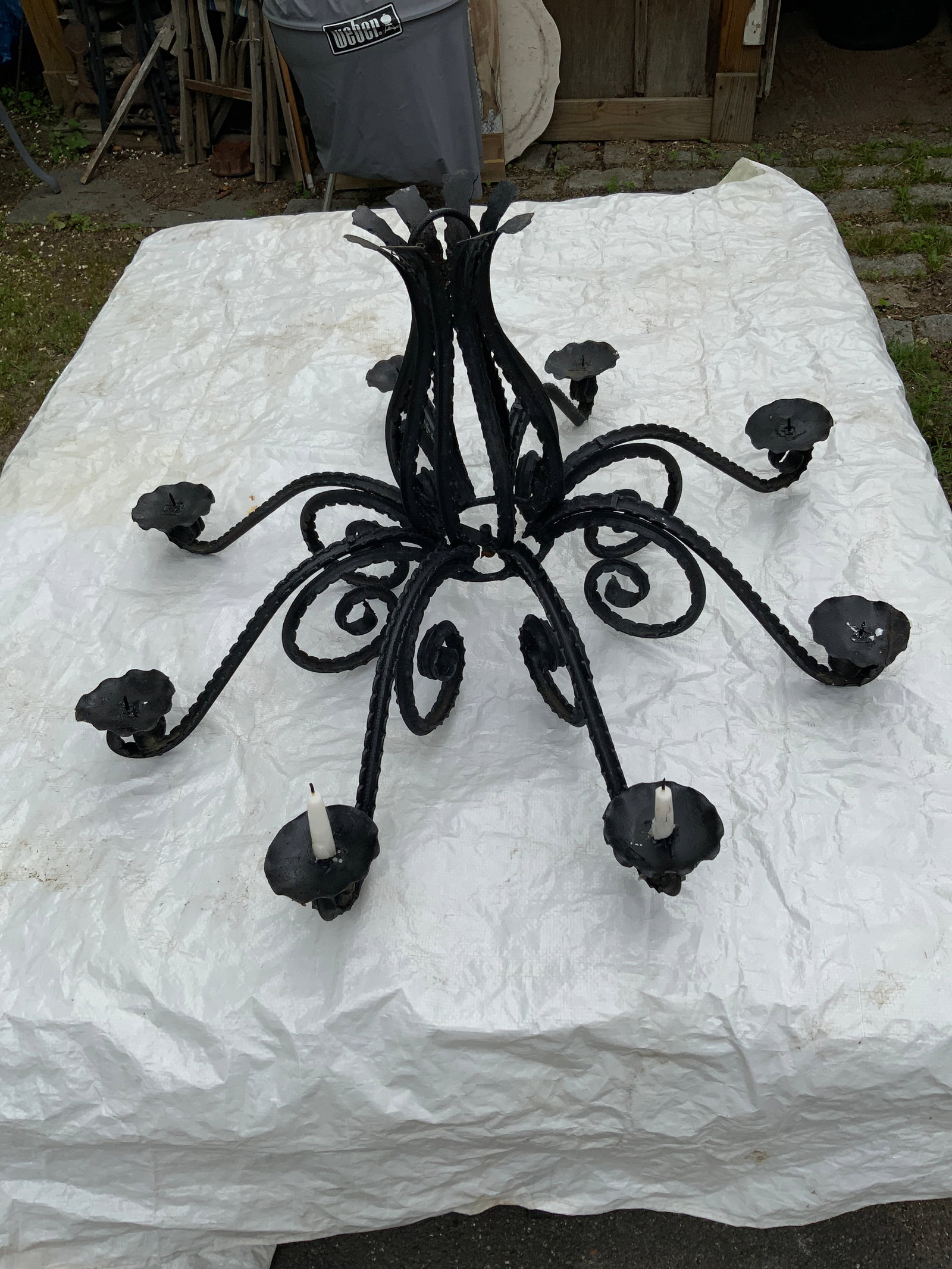 1920s Rustic Rococo Style Wrought Iron Chandlier. - 8