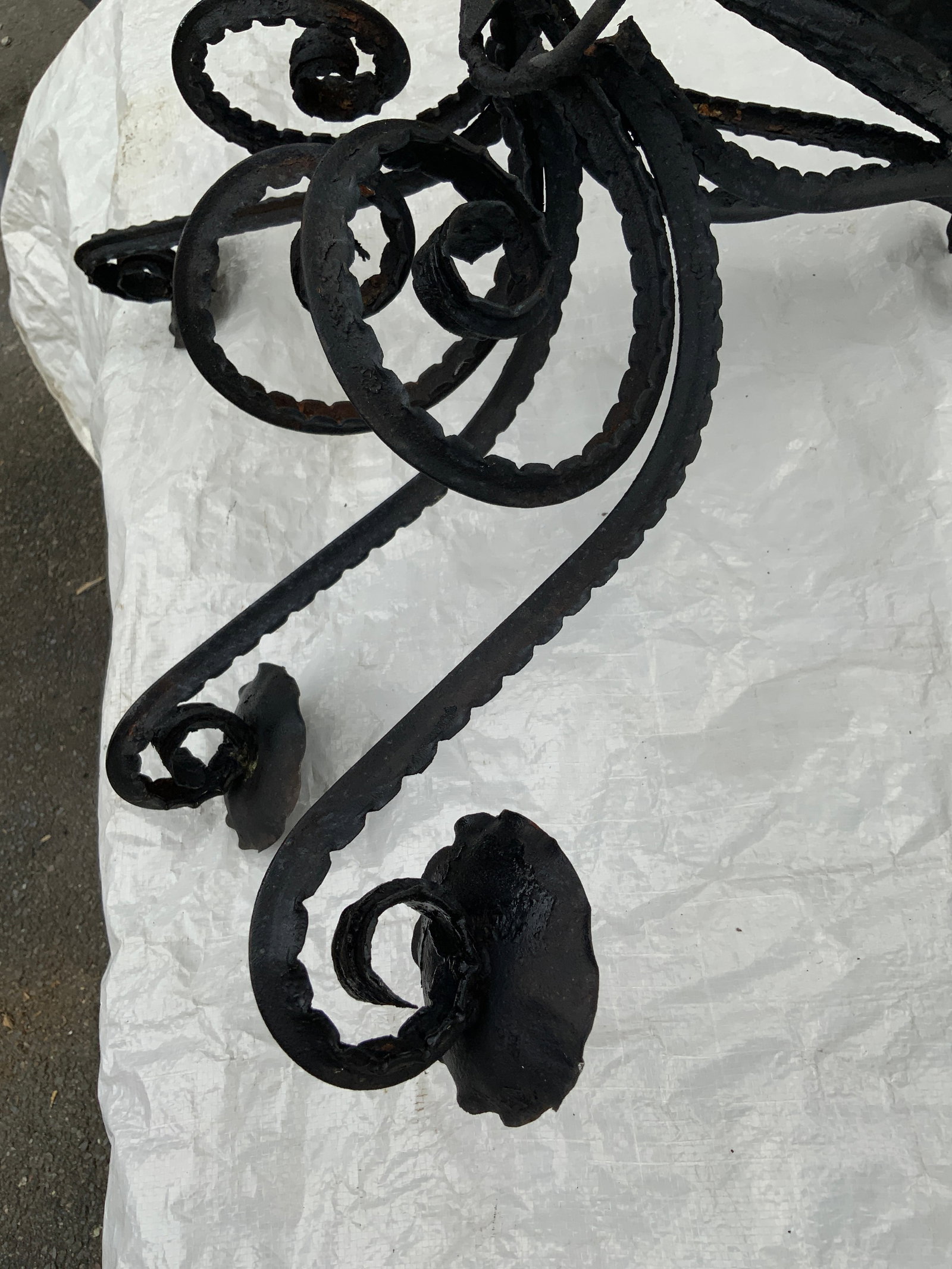 1920s Rustic Rococo Style Wrought Iron Chandlier. - 9