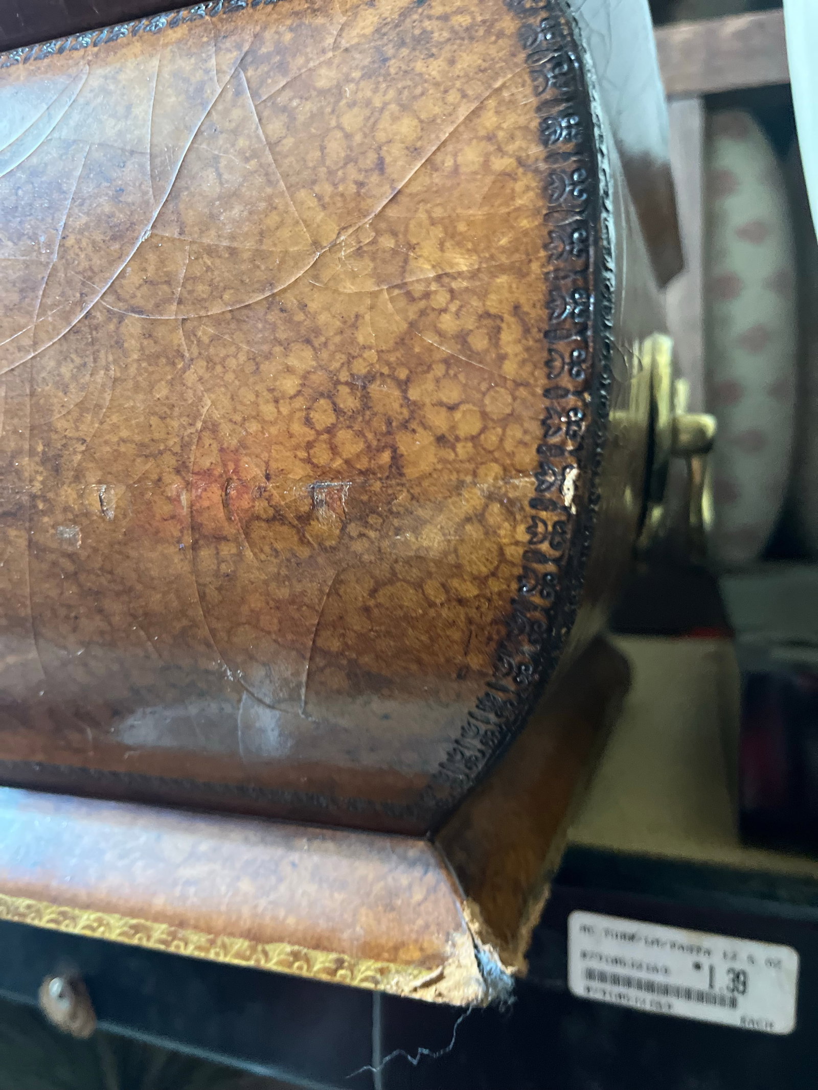 1980s Maitland-Smith Leather Covered Decorative Box on Hand-Forged Iron Stand - 9