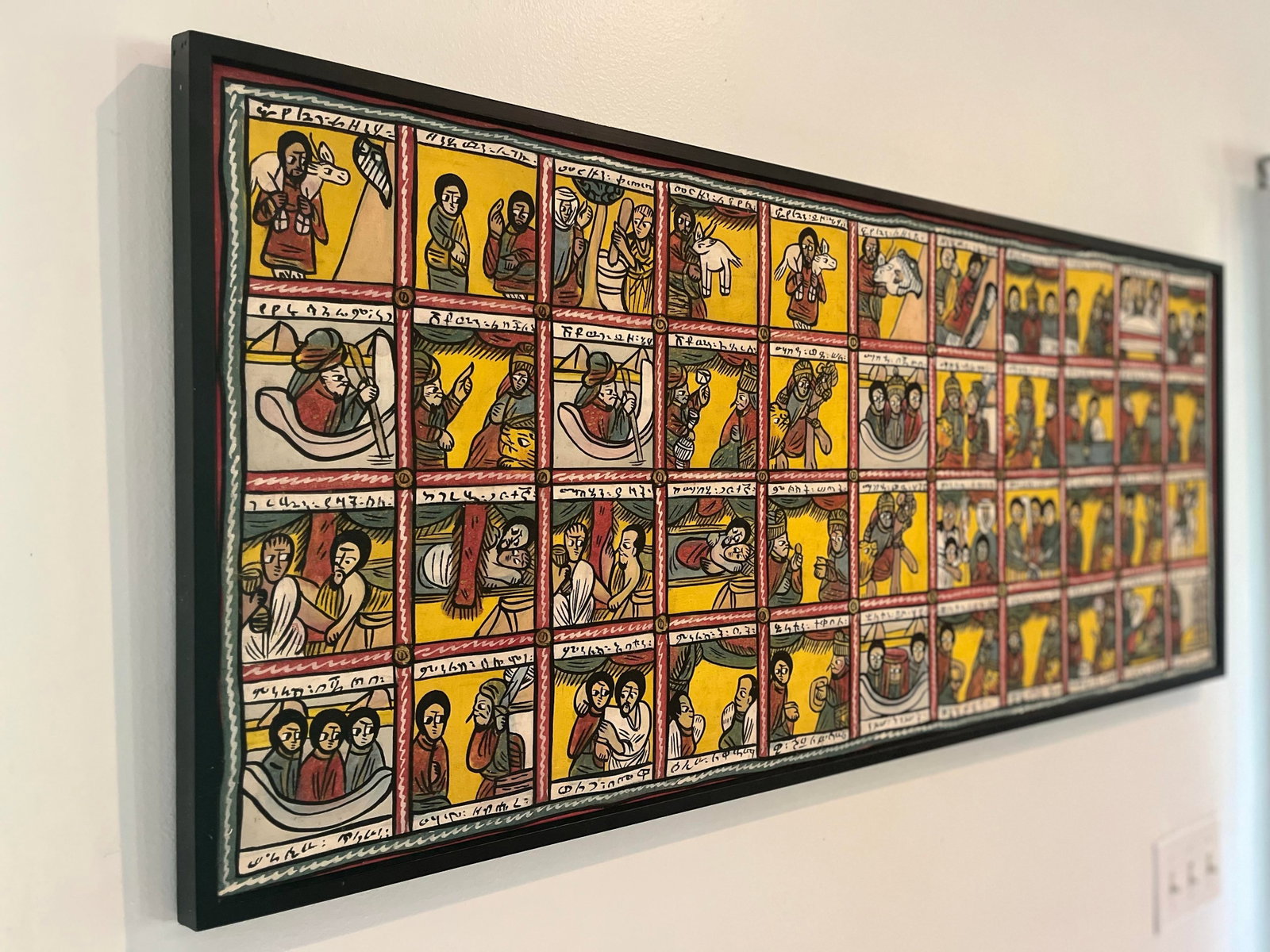 Vintage Ethiopian Narrative Painting on Cloth Depicting the Queen of Sheba and King Solomon 48" X - 4