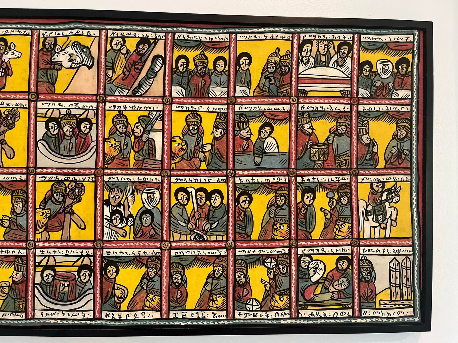 Vintage Ethiopian Narrative Painting on Cloth Depicting the Queen of Sheba and King Solomon 48" X - 7