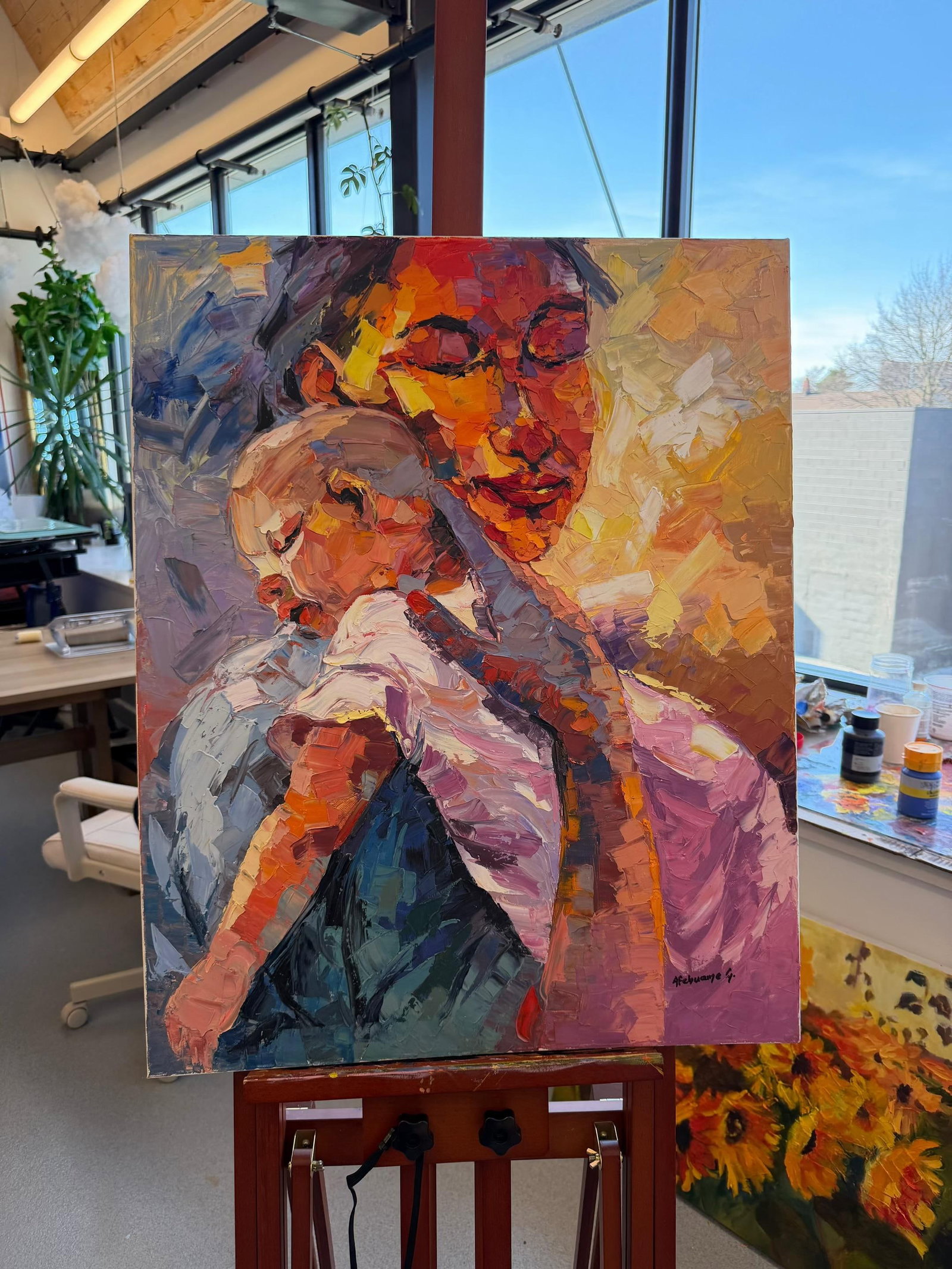 A Cradle of Quiet Solace, Impasto Oil Painting by Godfrey Afebuame (2025) - 3