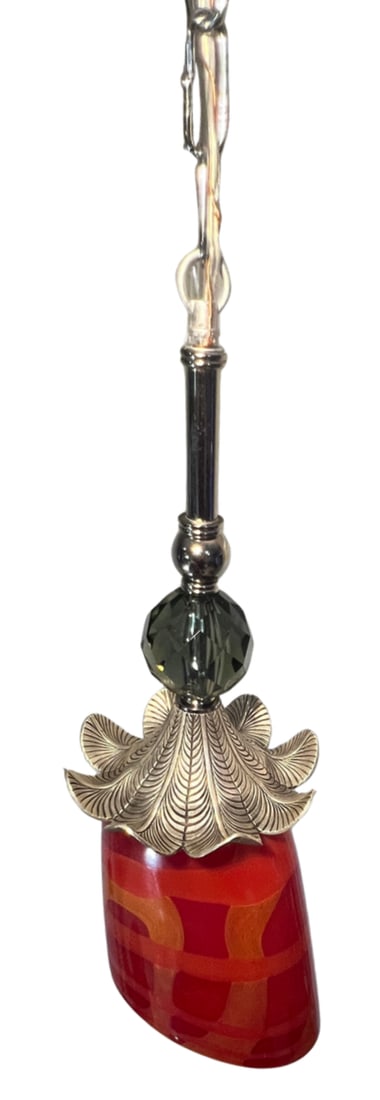 Late 20th Century Murano Orange Red Abstract Flower Bud Pendant Light - 4