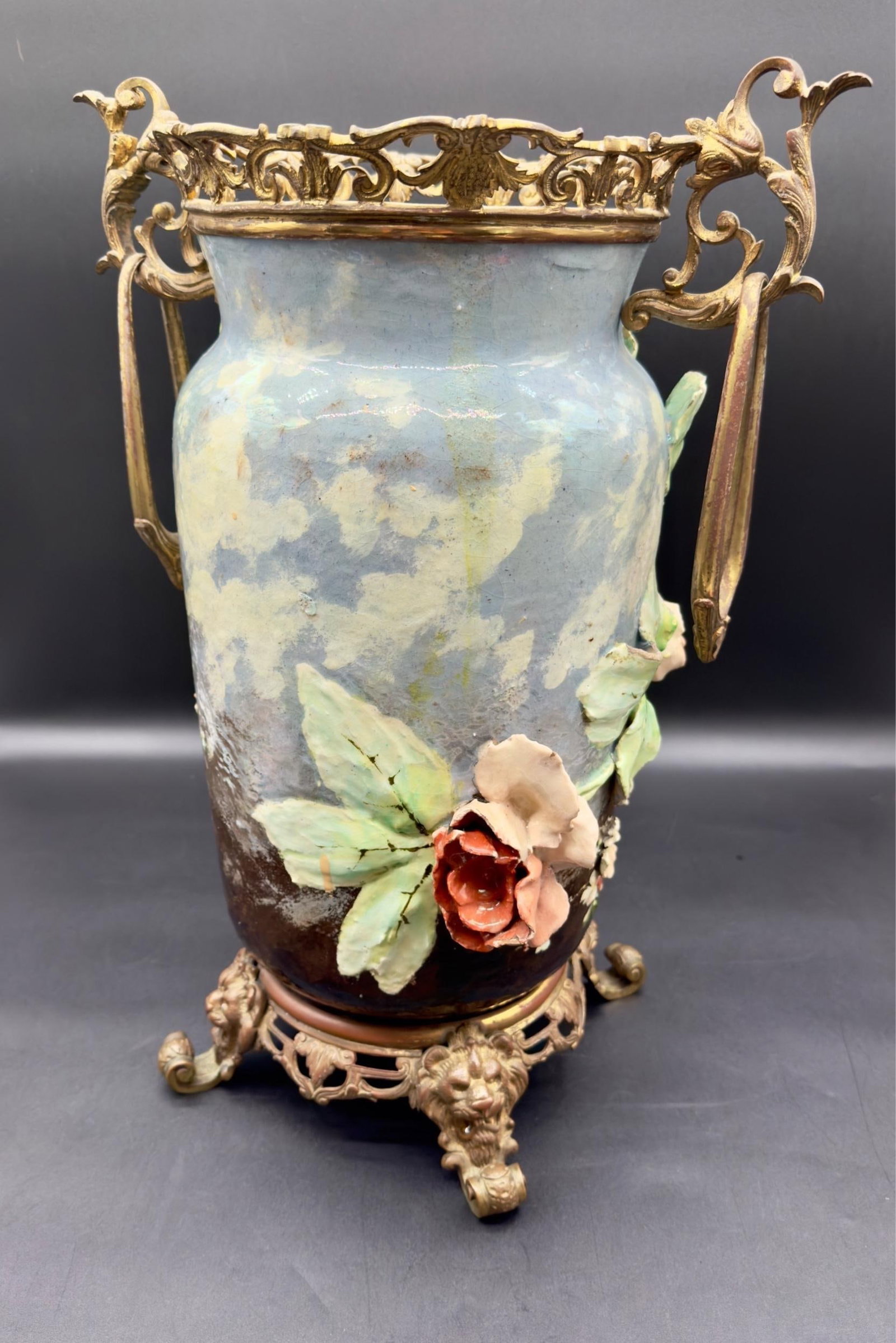 19th C French Barbitone Vase 17" H - 6