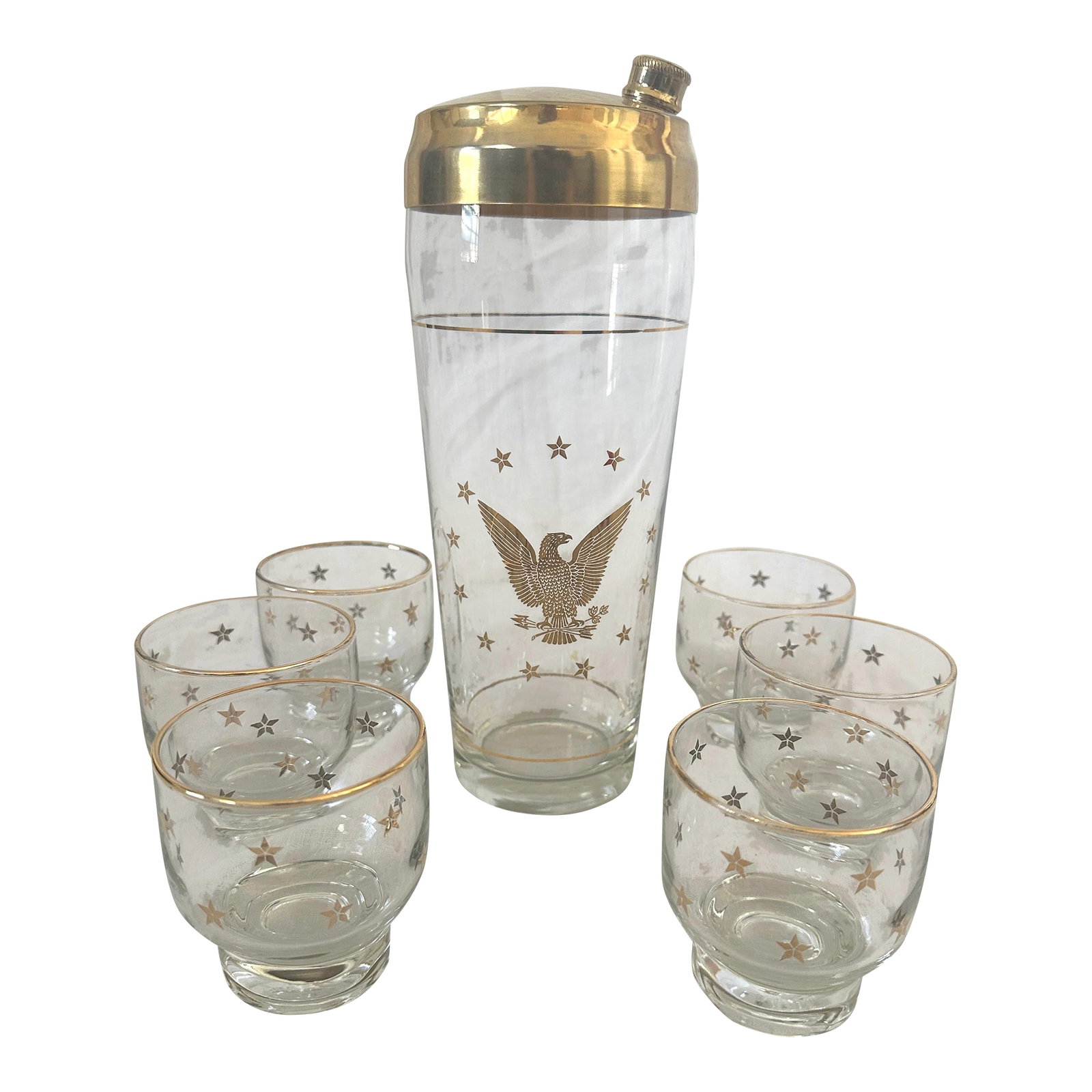 Vintage Mid-Century Modern Culver "Patriotic Eagle" Cocktail Shaker Set of 7 (1 of 7)