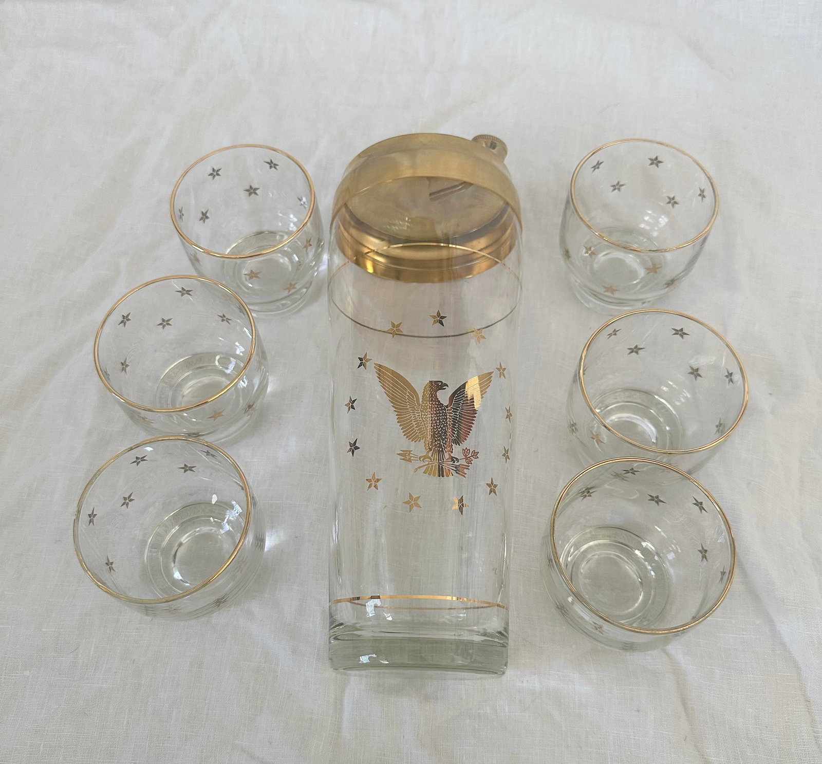 Vintage Mid-Century Modern Culver "Patriotic Eagle" Cocktail Shaker Set of 7 - 2