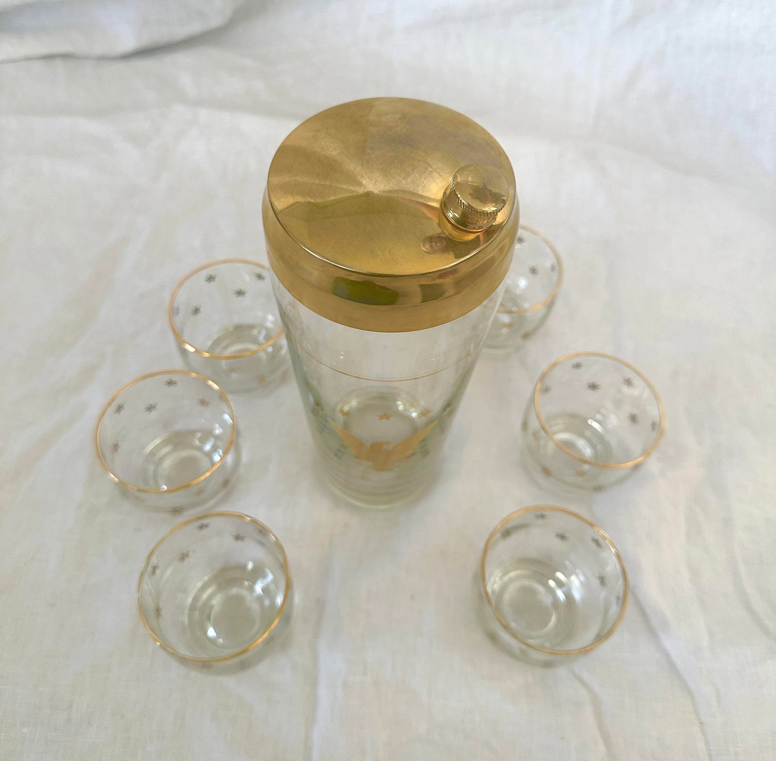 Vintage Mid-Century Modern Culver "Patriotic Eagle" Cocktail Shaker Set of 7 - 4