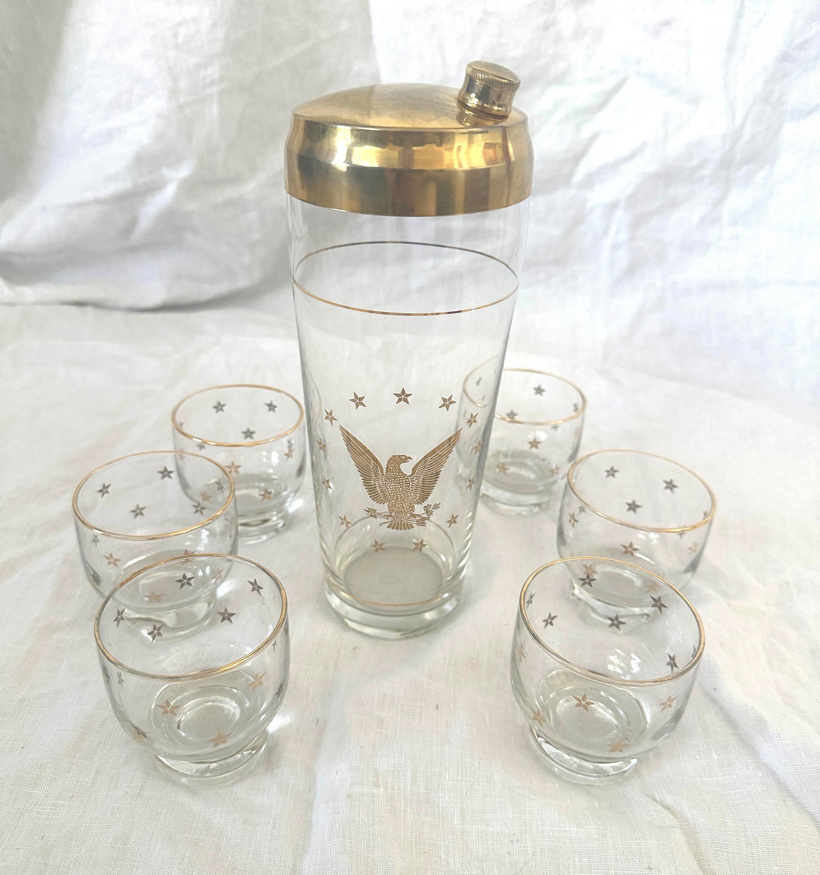 Vintage Mid-Century Modern Culver "Patriotic Eagle" Cocktail Shaker Set of 7 - 5