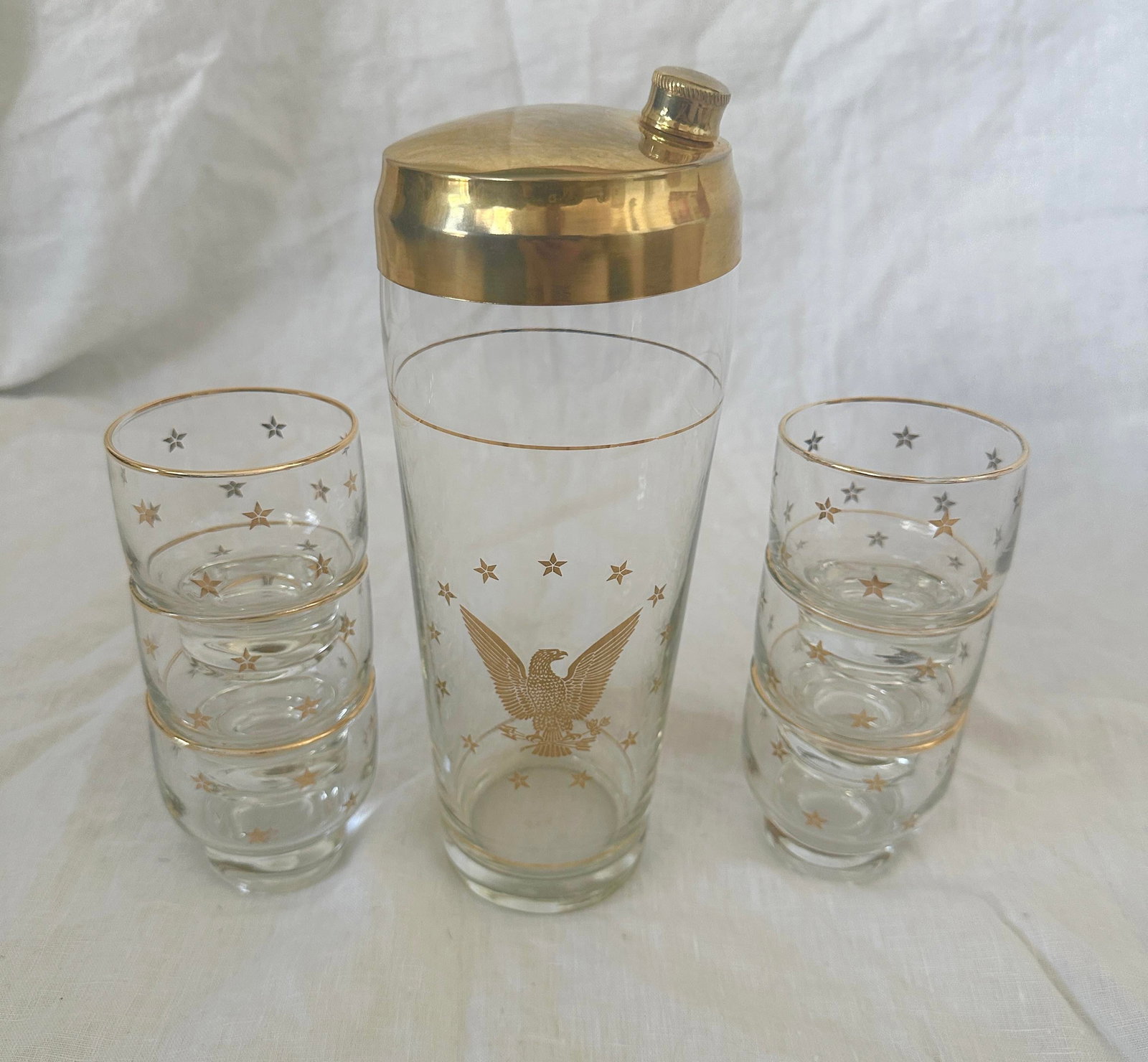 Vintage Mid-Century Modern Culver "Patriotic Eagle" Cocktail Shaker Set of 7 - 6