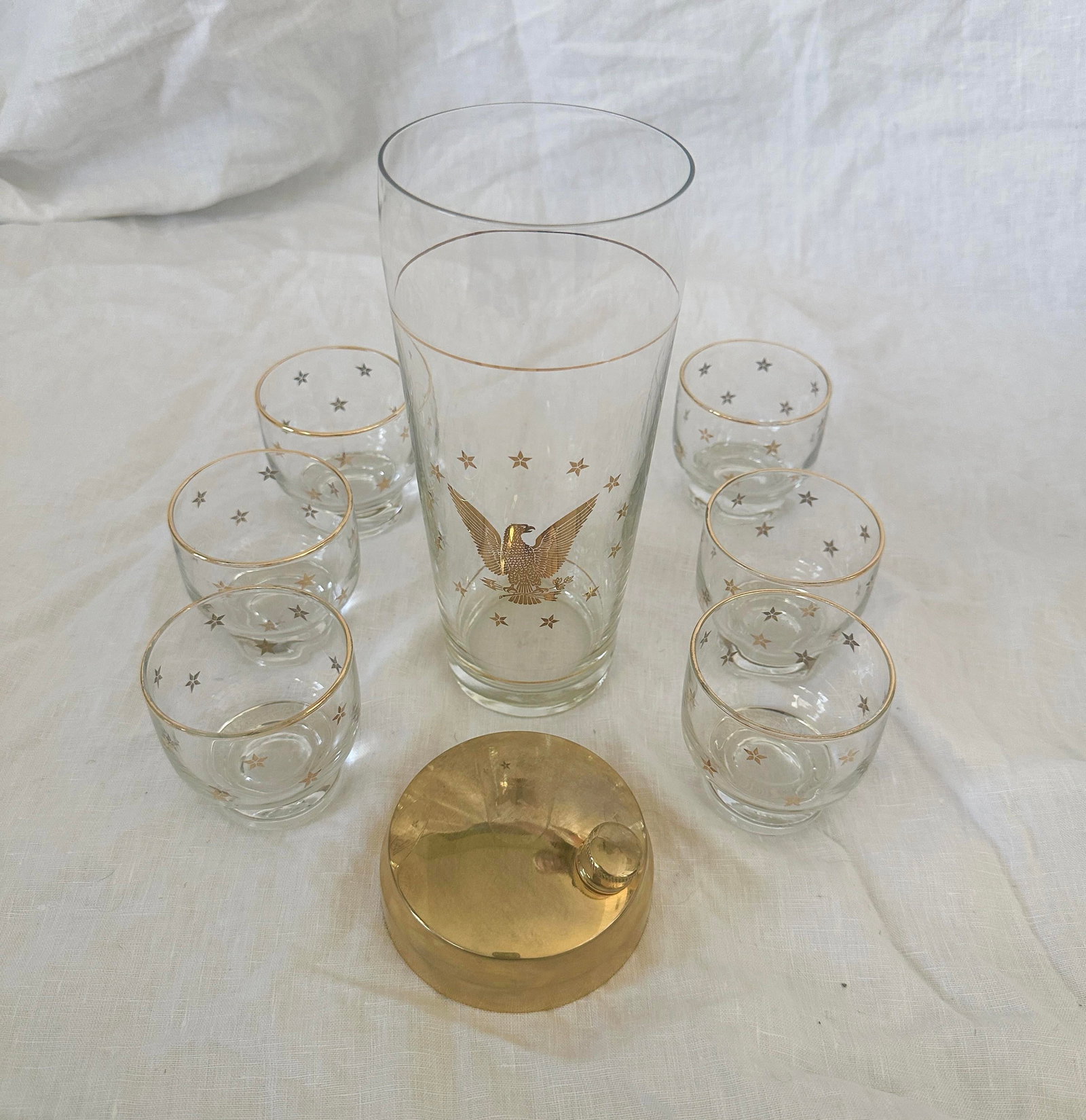 Vintage Mid-Century Modern Culver "Patriotic Eagle" Cocktail Shaker Set of 7 - 7