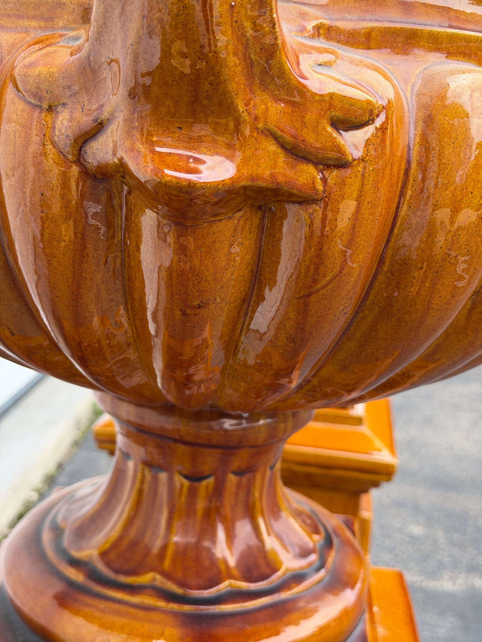 Monumental Glazed Ceramic Campana Urns on Pedestals 42" a Pair - 6