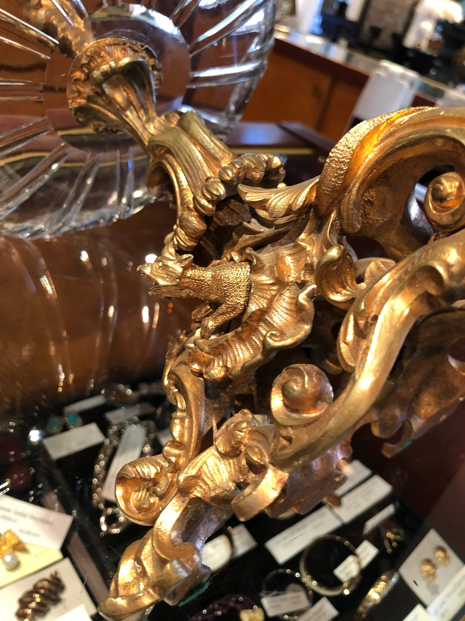 19th Century Gilt Bronze & Crystal Fox Hunting Scene Centerpiece or Epergne - 11