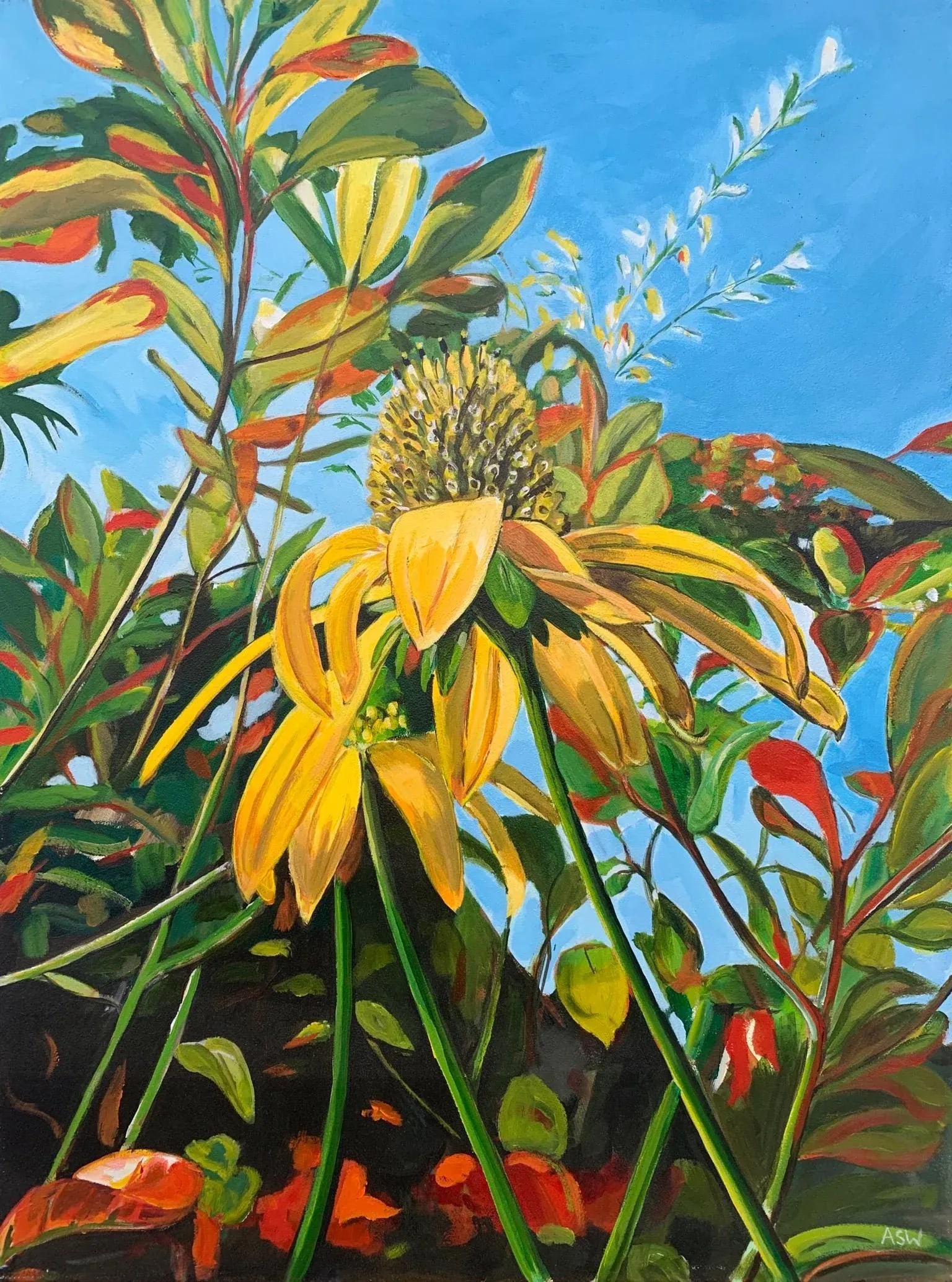 Colourful Original Painting of English Country Garden Flowers by British Artist - 7