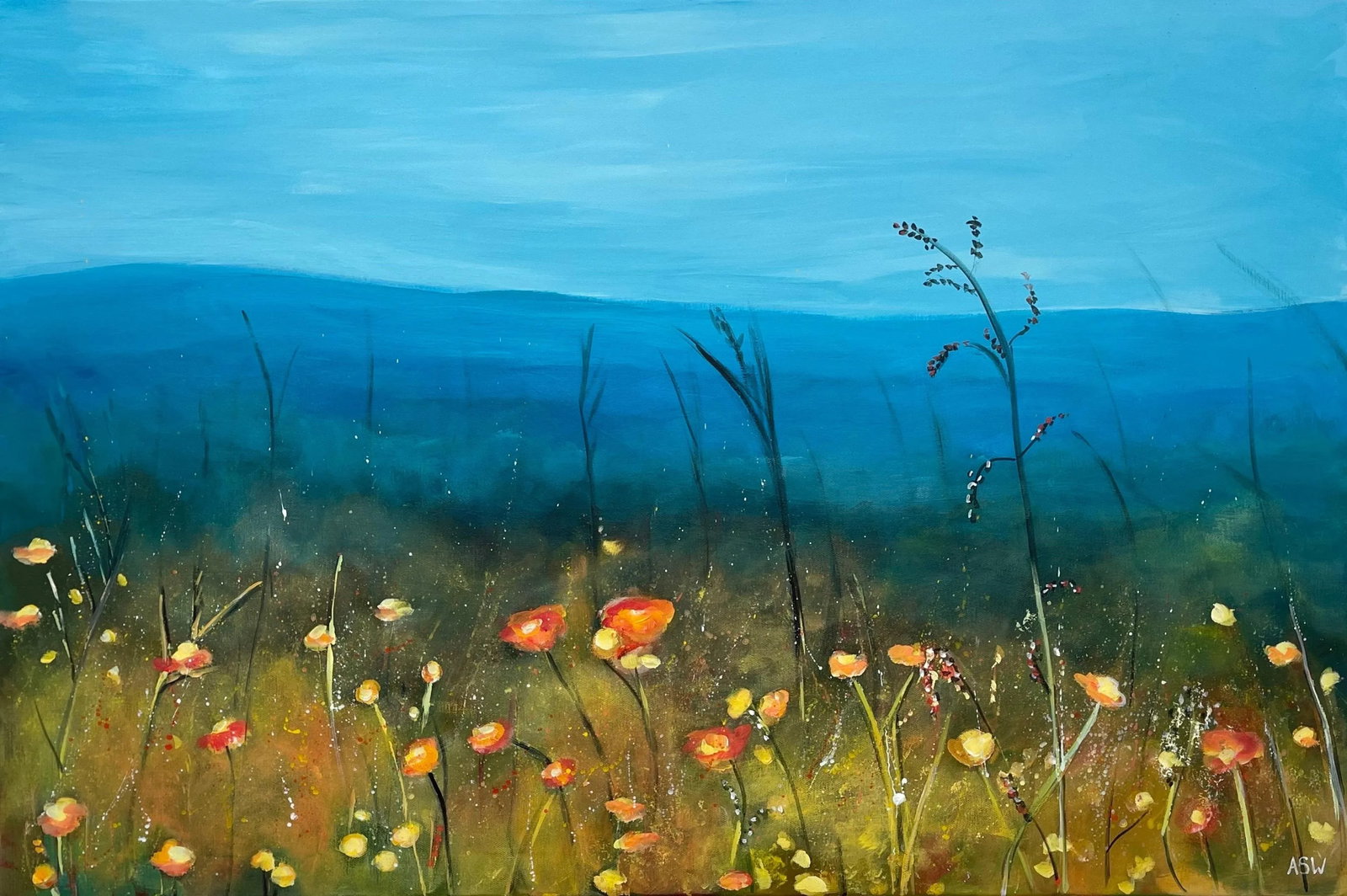 Wild Yellow Flowers in Meadow Moorland Landscape by Contemporary British Artist - 8
