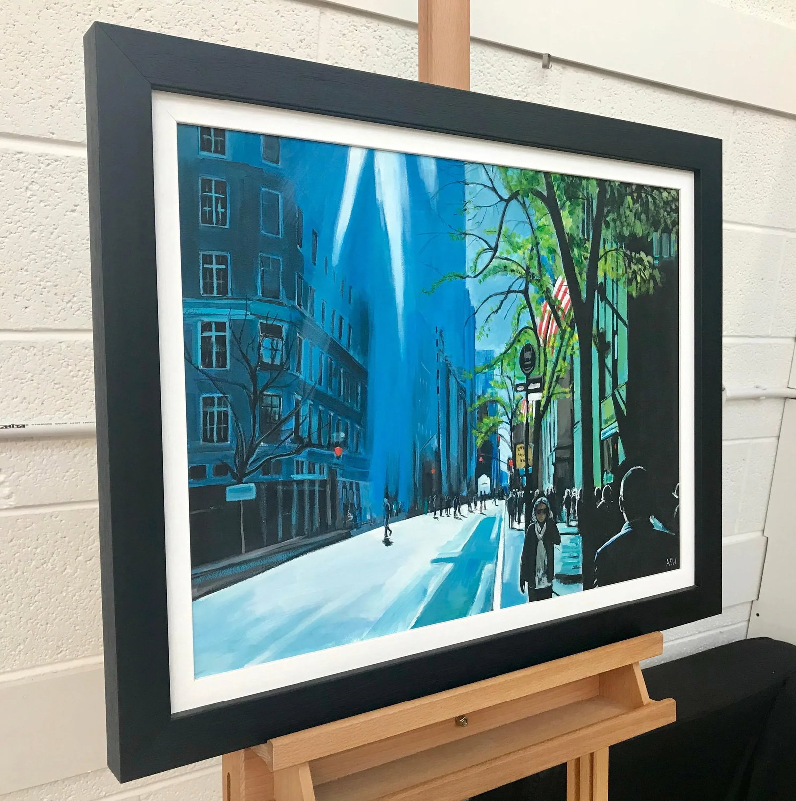 Painting of Blue Sky in New York City Sun by British Contemporary Urban Landscape Artist, 2014 - 2