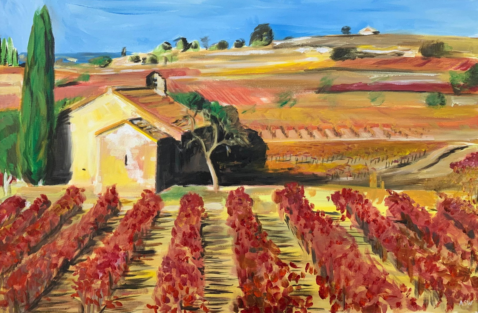 Painting of Vineyard in Wine Growing Bordeaux France - Unique Original Art by Modern British Artist, - 6