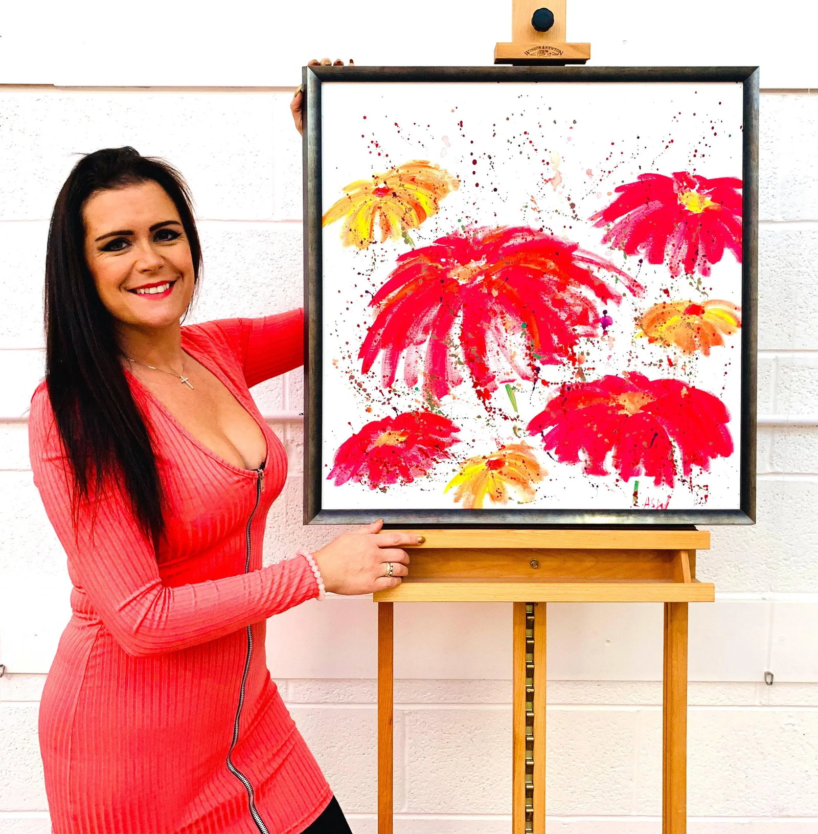Abstract Red & Pink Flowers on a White Background - Unique Original Art by Contemporary British Arti - 2
