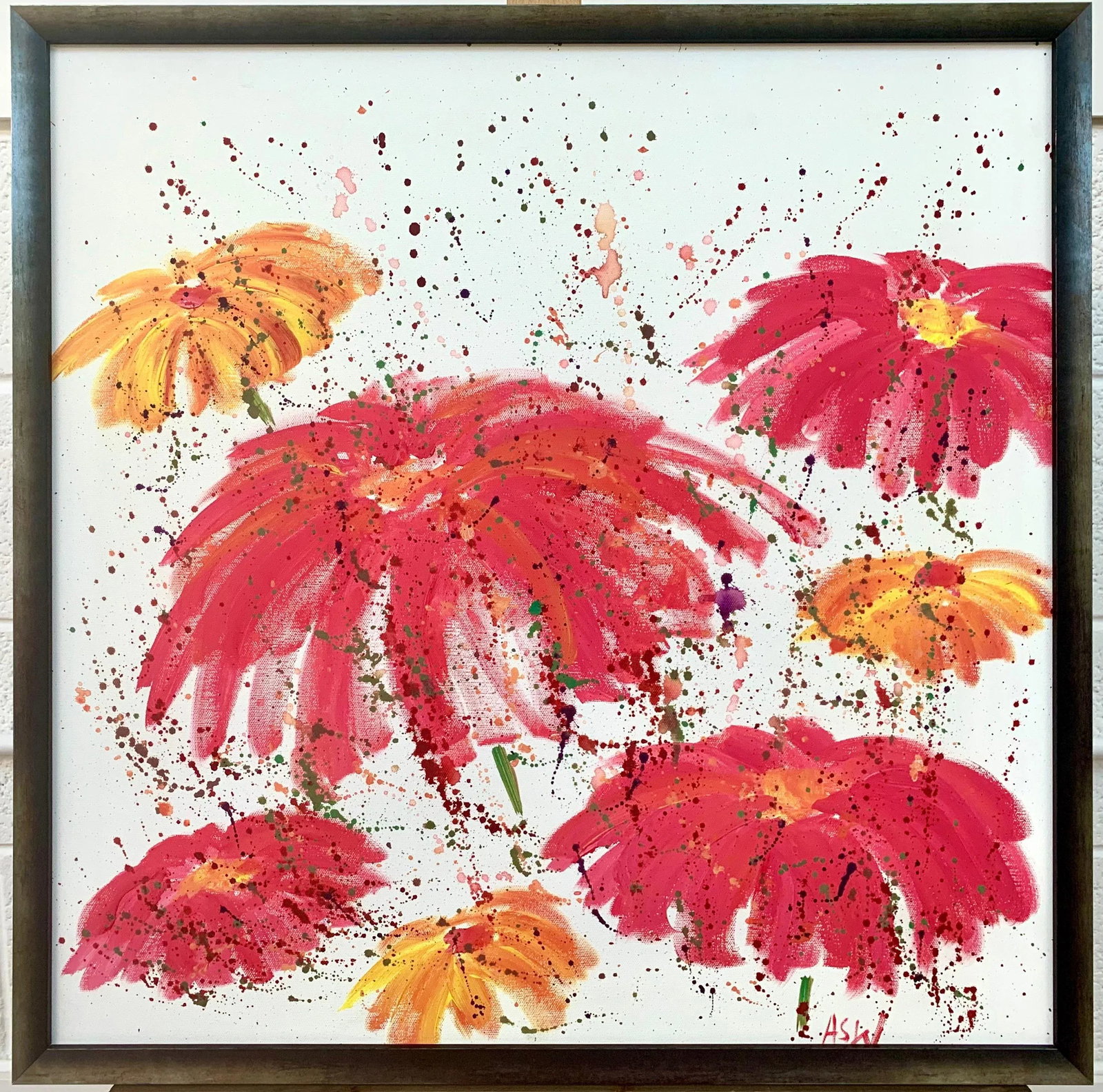 Abstract Red & Pink Flowers on a White Background - Unique Original Art by Contemporary British Arti - 4