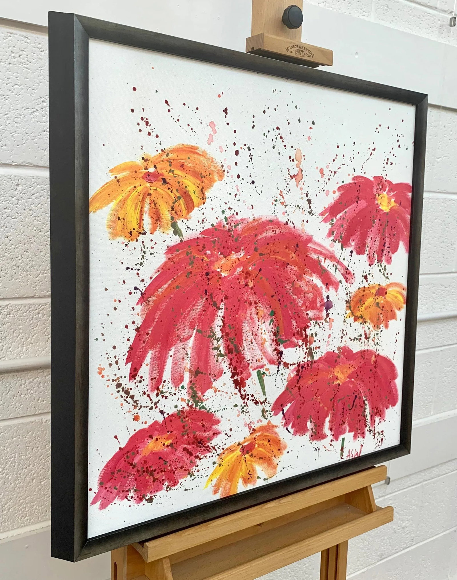 Abstract Red & Pink Flowers on a White Background - Unique Original Art by Contemporary British Arti - 5