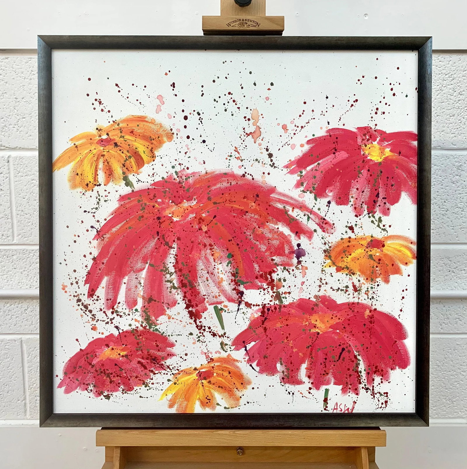Abstract Red & Pink Flowers on a White Background - Unique Original Art by Contemporary British Arti - 6