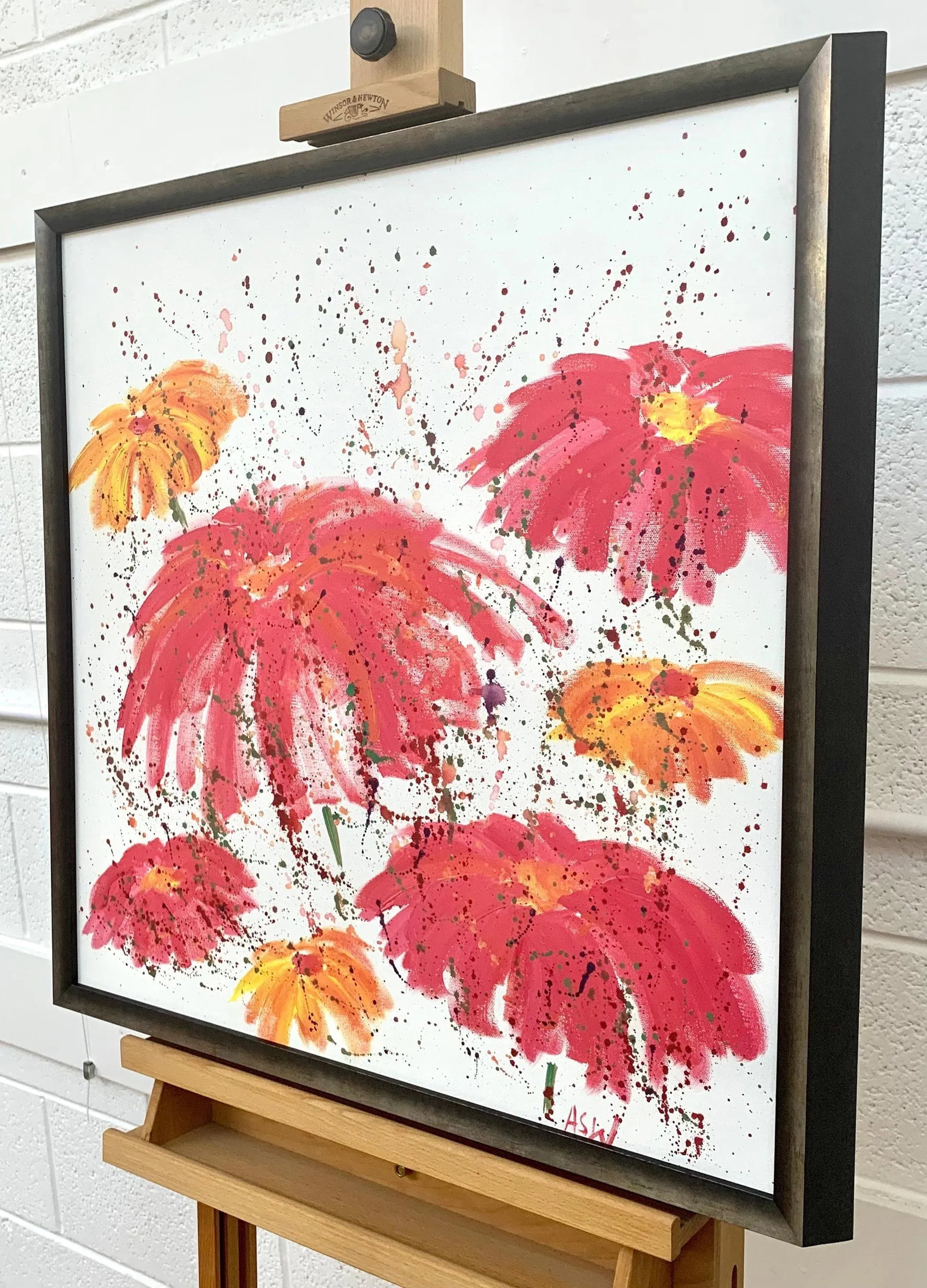 Abstract Red & Pink Flowers on a White Background - Unique Original Art by Contemporary British Arti - 7