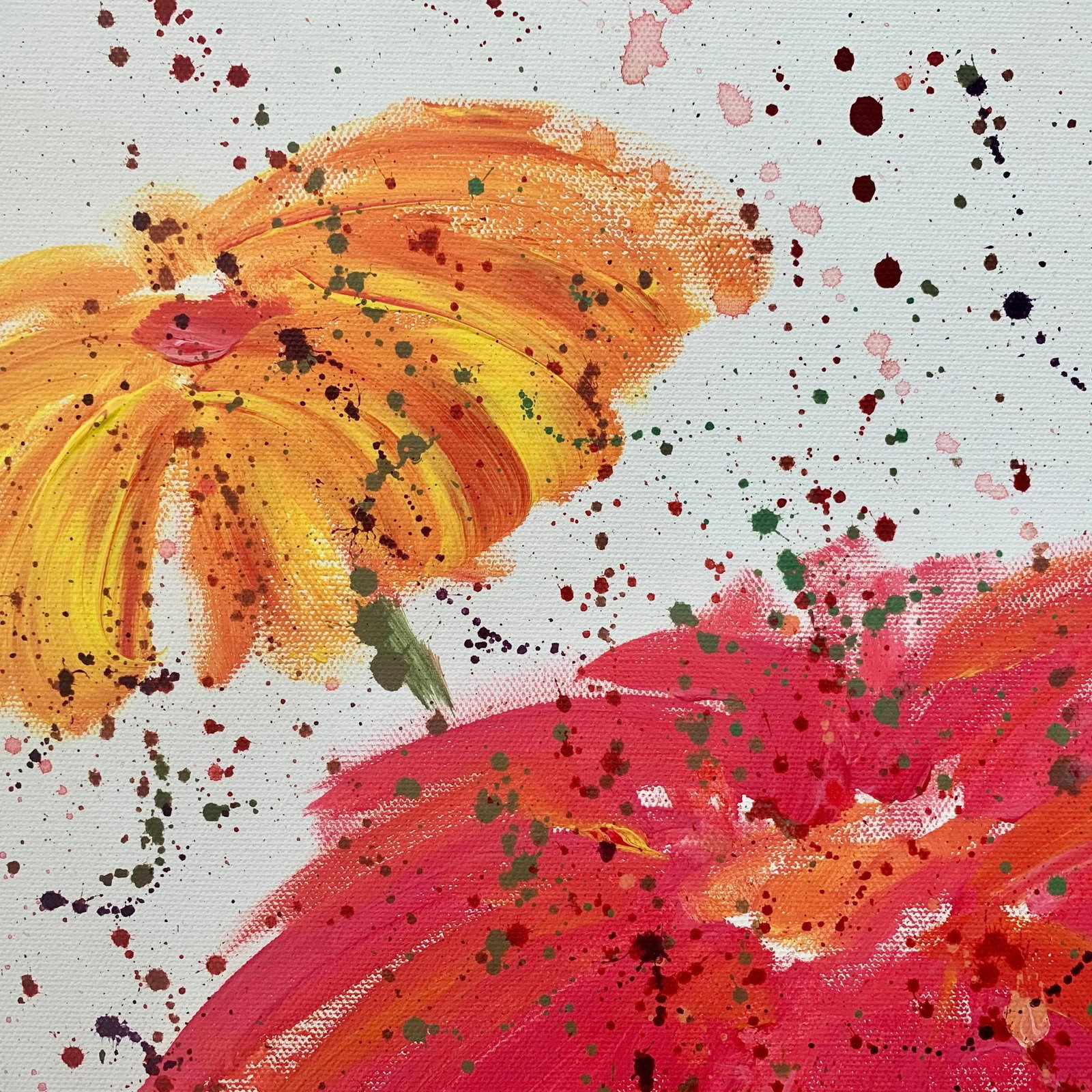 Abstract Red & Pink Flowers on a White Background - Unique Original Art by Contemporary British Arti - 8