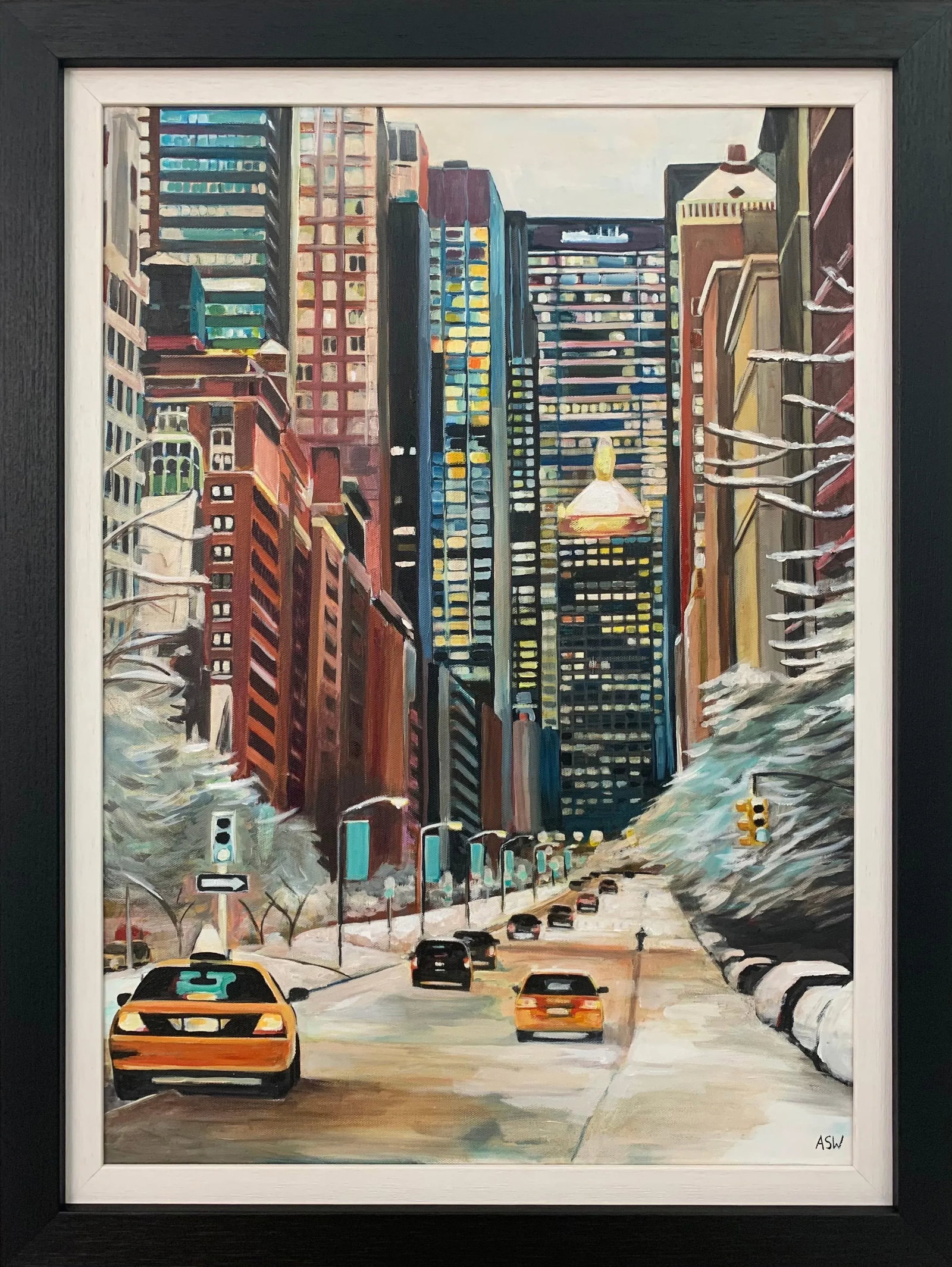 Angela Wakefield, Painting of New York City Taxis in Winter Snow by Contemporary British Artist, 202 - 13