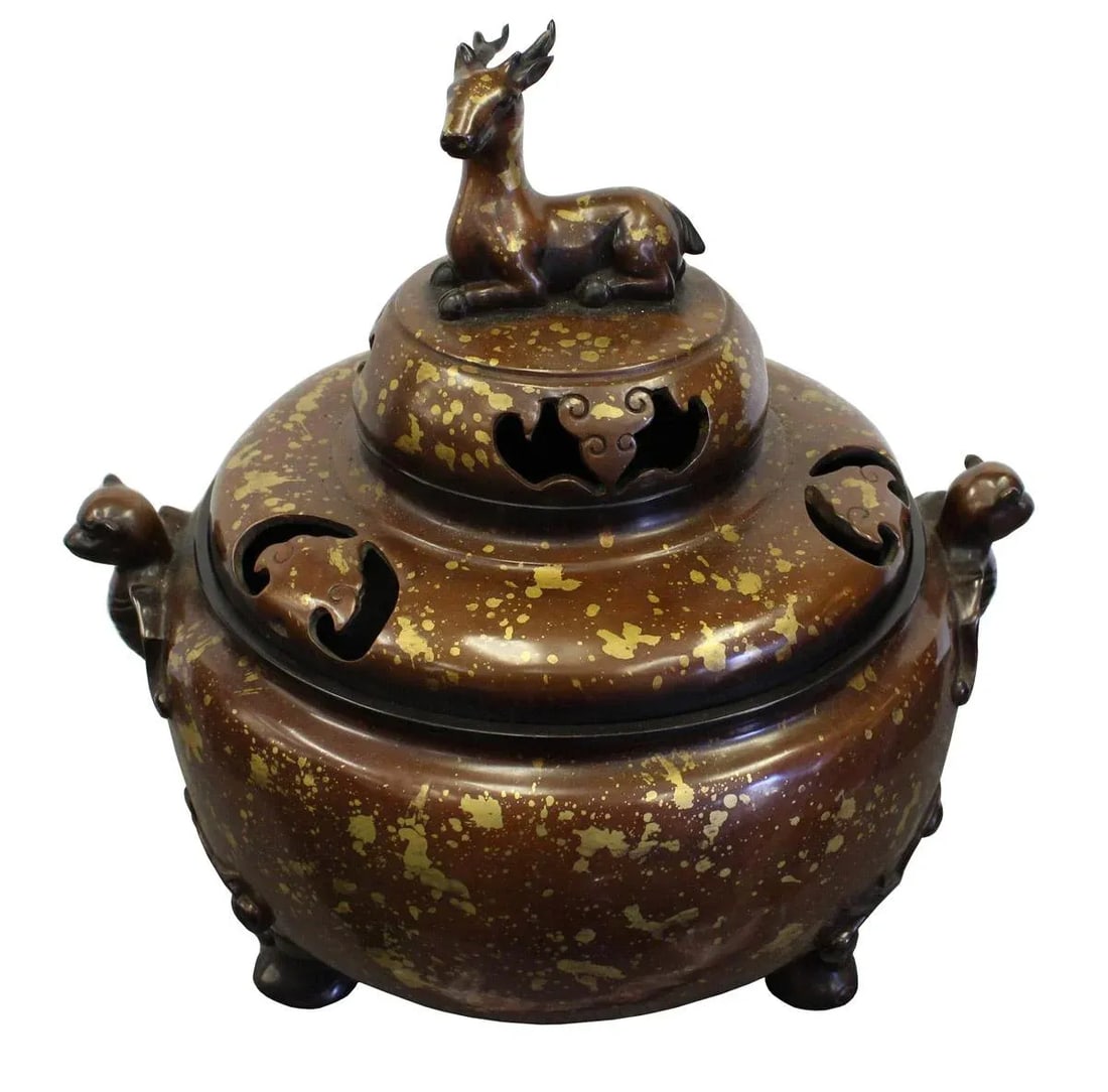 Chinese Bronze Metal Deer Theme Incense Burner - 2