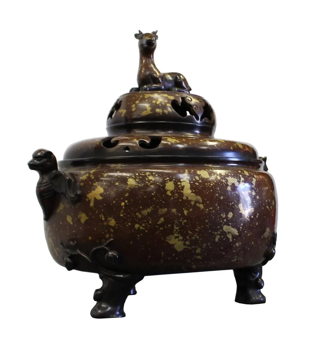 Chinese Bronze Metal Deer Theme Incense Burner - 3