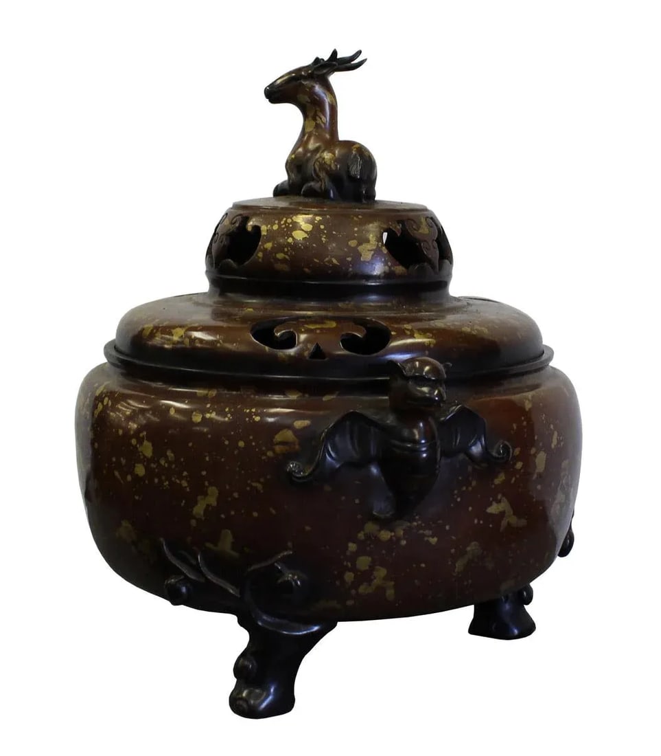Chinese Bronze Metal Deer Theme Incense Burner - 4
