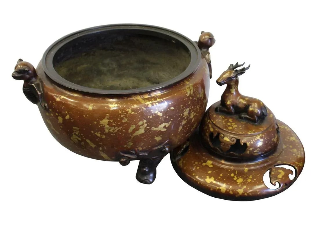 Chinese Bronze Metal Deer Theme Incense Burner - 5