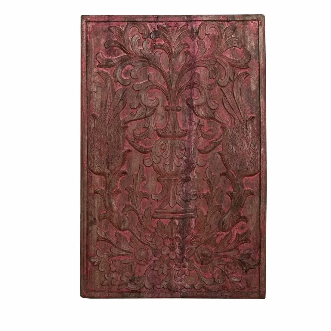 Vintage Handmade Hand Carved Red Wall Panel | Farmhouse Style Wall Decoration | 37 Inch Tall Decorat - 3