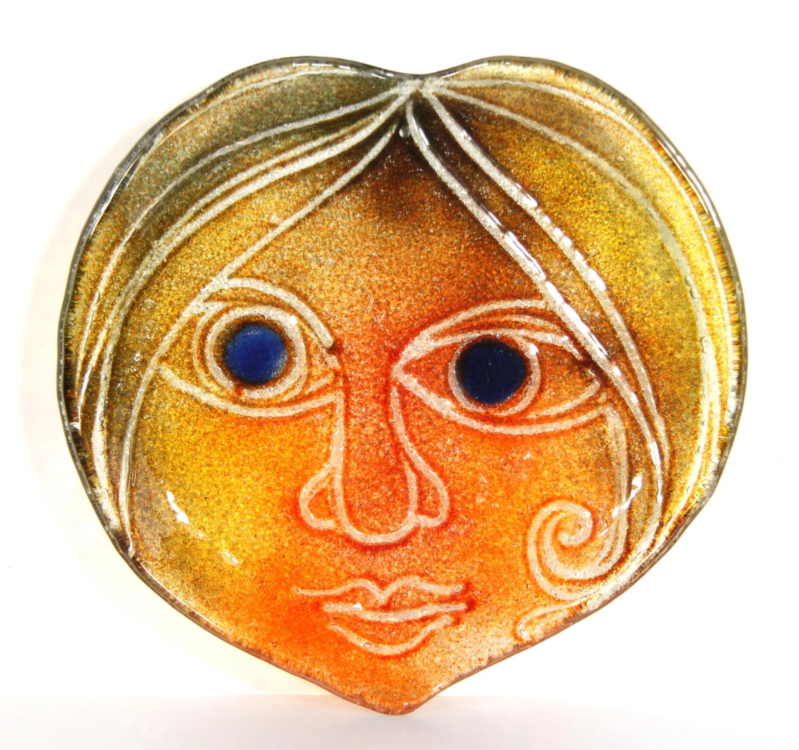 Vintage Scandivanian Studio Art Glass Face Decorative Wall Plate - 10