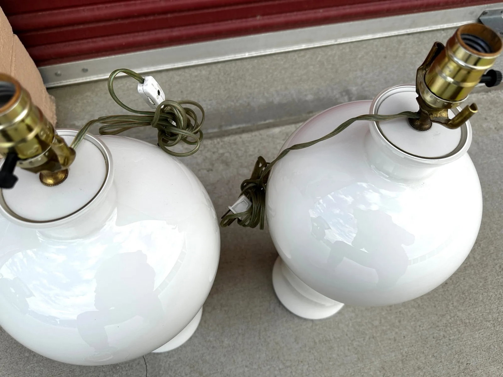 Pair of Urn Style White Glass Table Lamps - 6