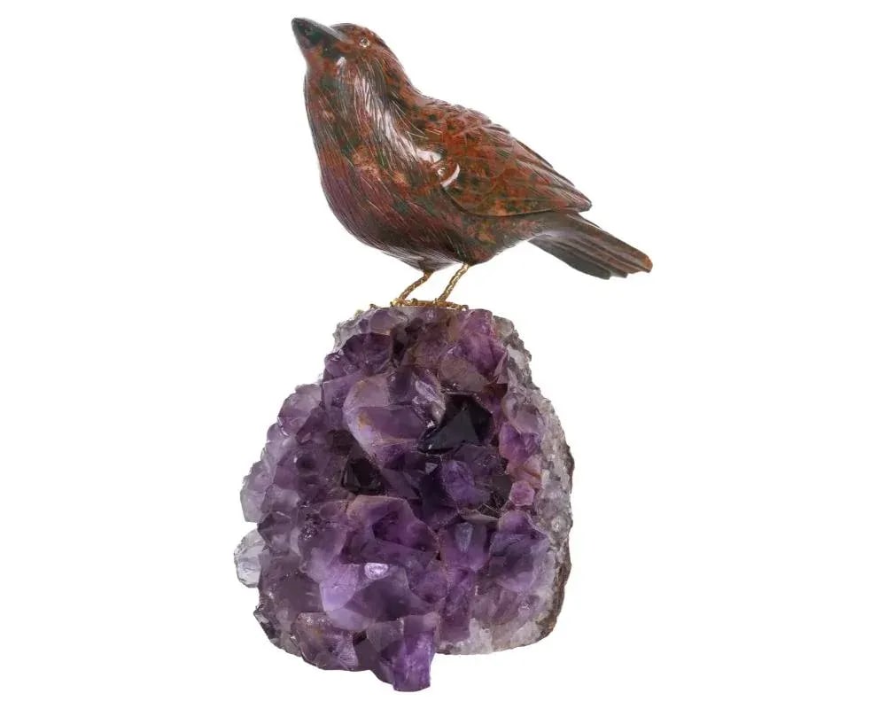 Late 20th Century 14k Gold, Carved Jasper Bird on an Amethyst Rock Geode - 9