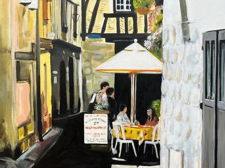 2012 Painting of Bergerac Old Town Cafe in France by Contemporary British Artist Angela Wakefield, F - 6