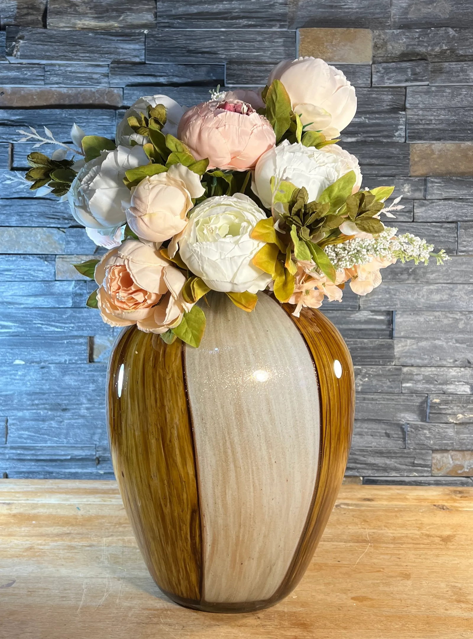 Large Ovoid Aventurine Yellow Amber White Art Glass Vase - 5