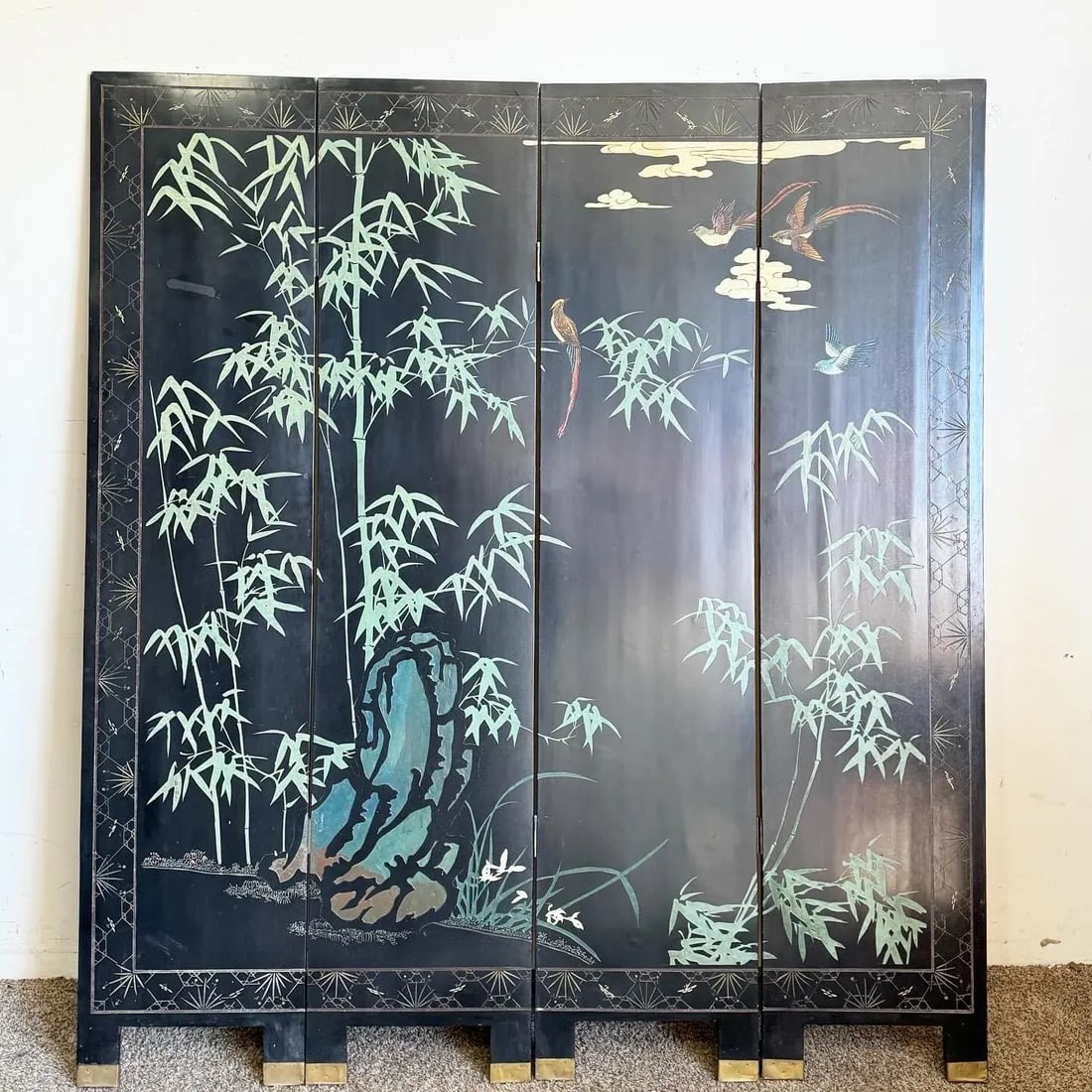 Vintage Chinese Hand Carved and Painted Room Divider/Screen - 4 Panels - 3
