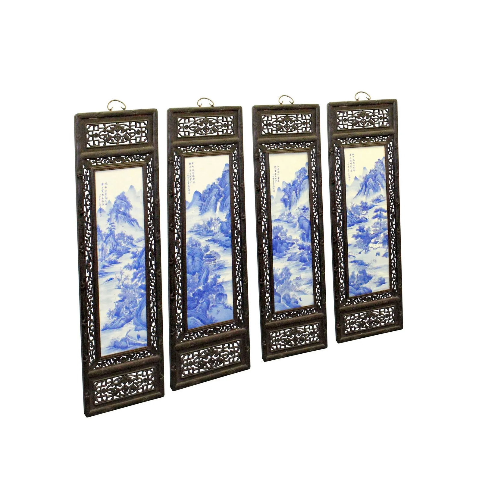 Chinese Mountain River Porcelain Blue & White Painting Wall Panel Set - 2