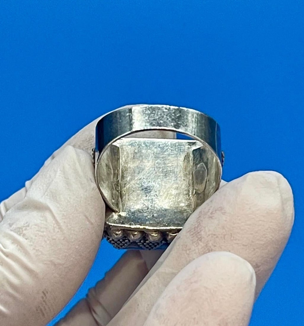 Antique Yemen Sterling Silver Lapis Lazuli Tower Ring, Size 9.5. Antique Yemen Jewelry - 11