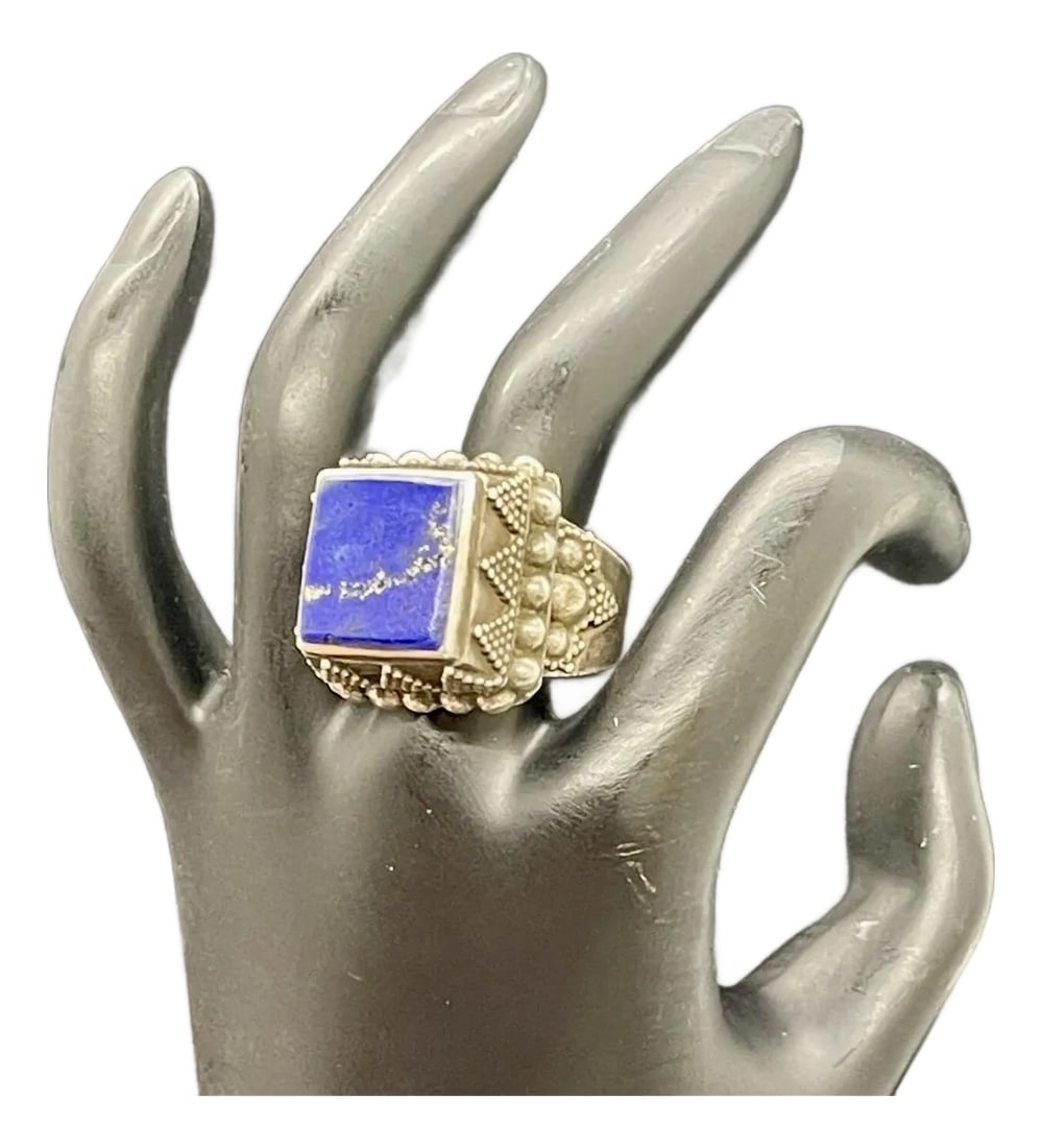 Antique Yemen Sterling Silver Lapis Lazuli Tower Ring, Size 9.5. Antique Yemen Jewelry (1 of 15)
