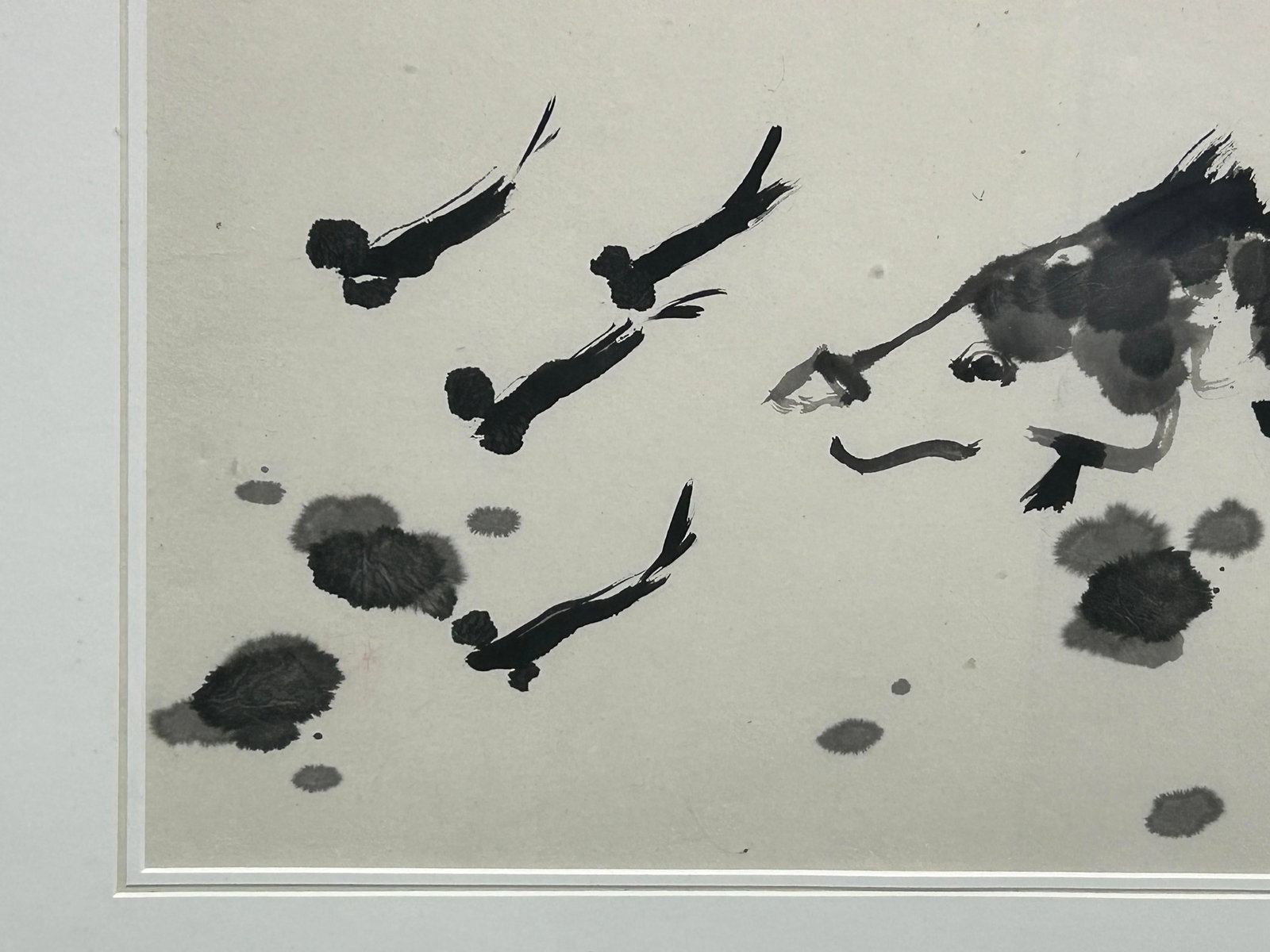 Oriental Thumb Ink Paint Koi Fishes Horizontal Wood Framed Art - 10