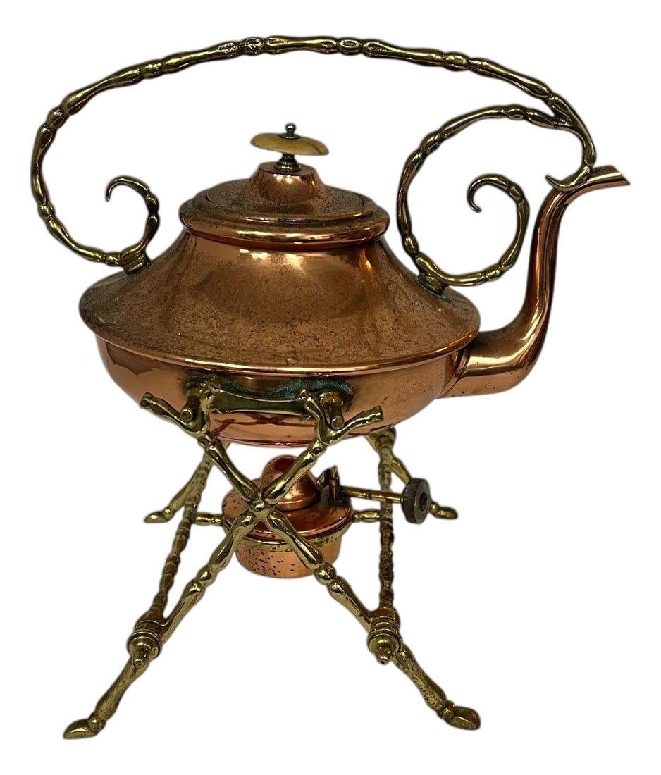 Vintage Copper and Brass Spirit Tea Kettle on Stand With Warmer (1 of 9)
