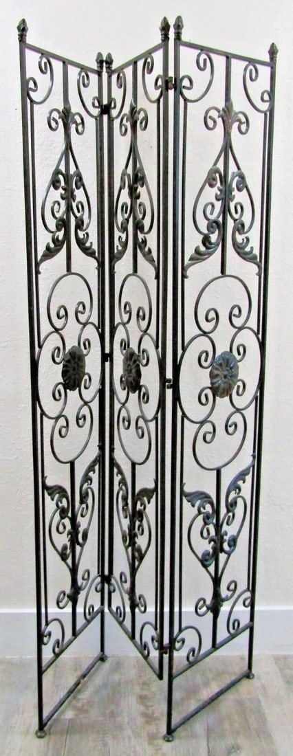 Vintage Regency Black Wrought Iron 3 Panel Room Divider - 11