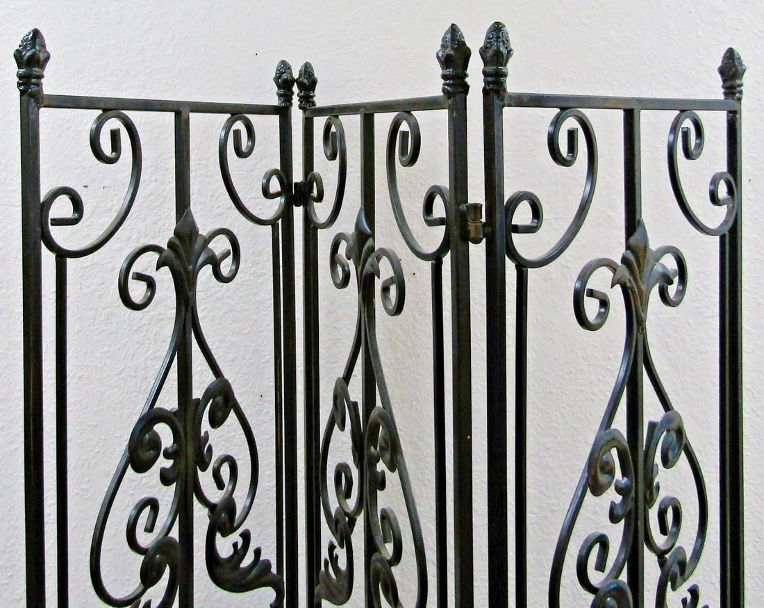 Vintage Regency Black Wrought Iron 3 Panel Room Divider - 12