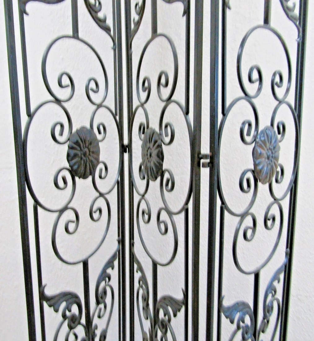 Vintage Regency Black Wrought Iron 3 Panel Room Divider - 13