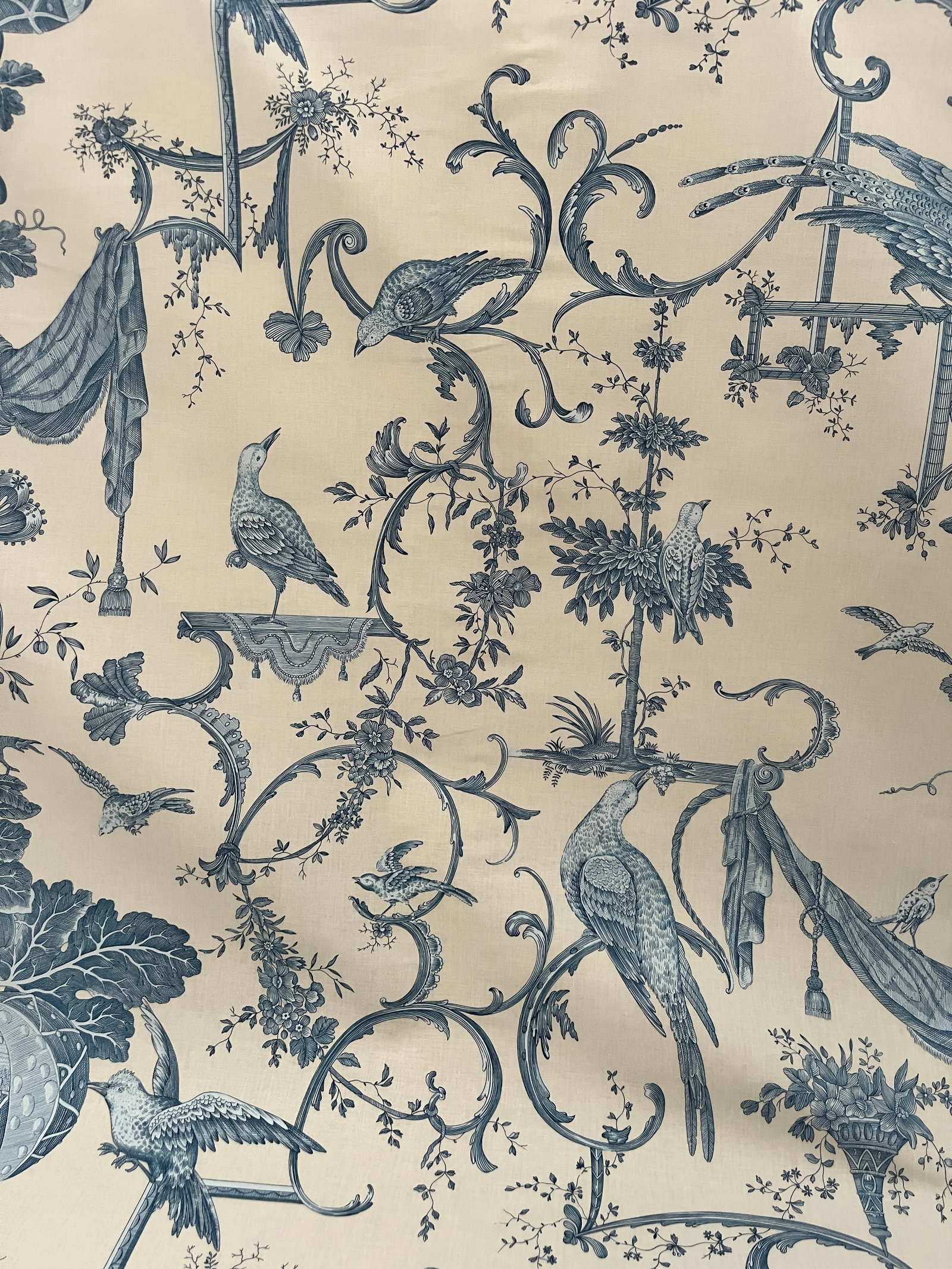 6 Yards Brunschwig & Fils "Kininvie" Blue & White Chinoiserie Linen Fabric - 6
