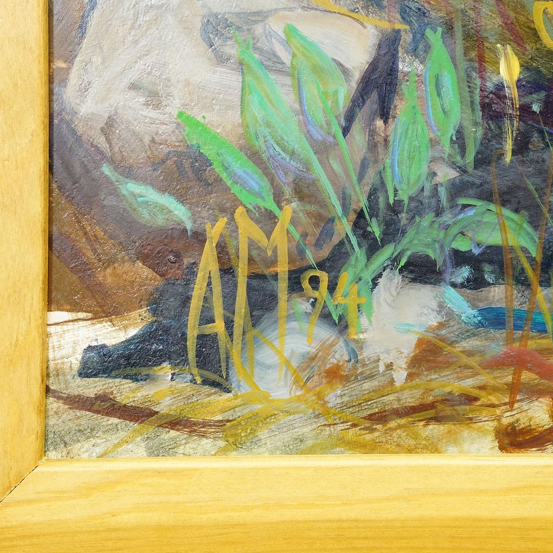 Garden Pond With Water Lilies and Rockery, 1994 – Oil Painting by Alexander Michael - 4