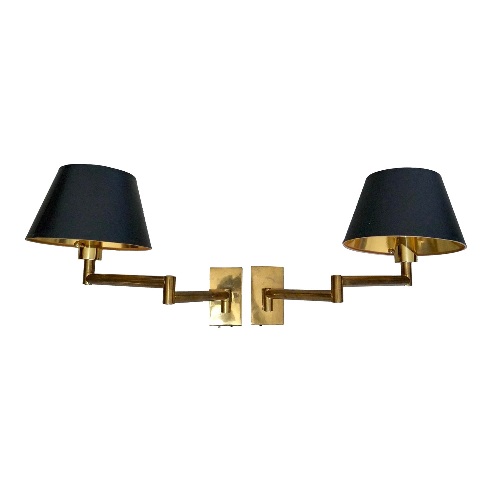 1960's Mid-Century Hollywood Regency Brass Sconces by Chapman - A Pair: Pair of original vintage Mid century Modern sconces for sale. These are well made, and made of solid brass. They have a swing arm, and were manufactured by Chapman Mfg. Company, and have the original 