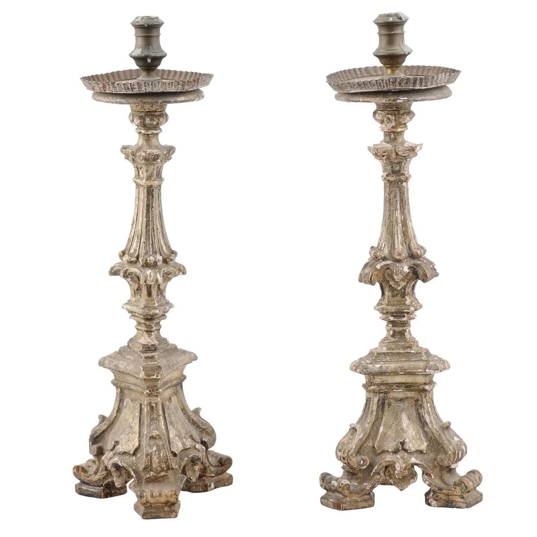 Rococo Period 18th Century Italian Painted and Carved Candlesticks - a Pair - 13